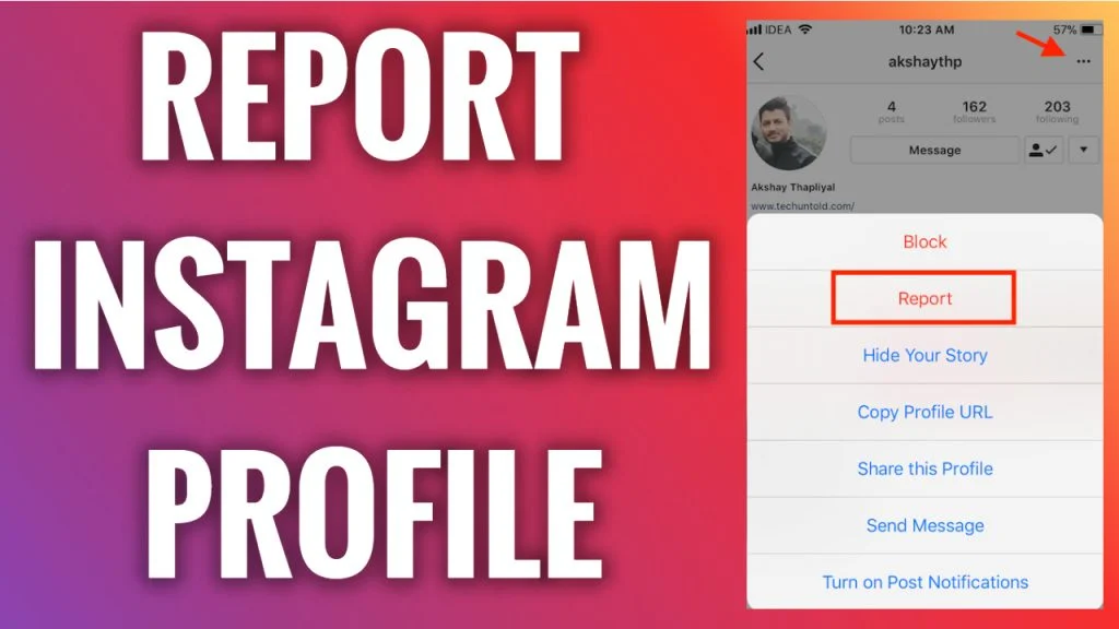 How to report instagram account profile?