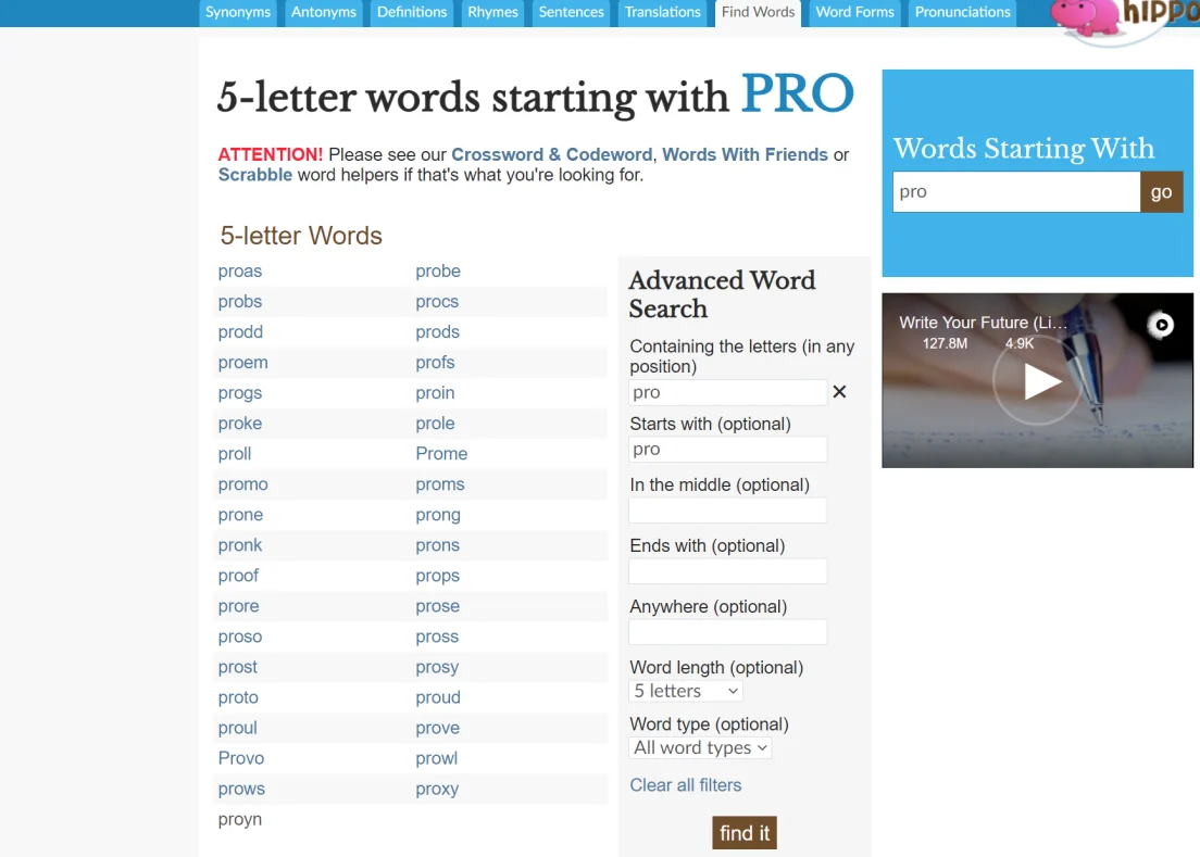 Overview of Wordhippo 5 letters